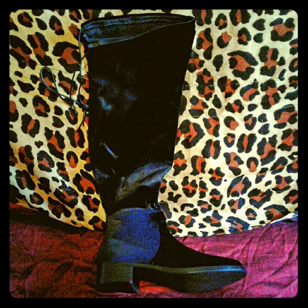 Thigh high faux suede boots, wide